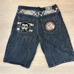 Red Ape Embroidered black denim Y2K shorts size 40